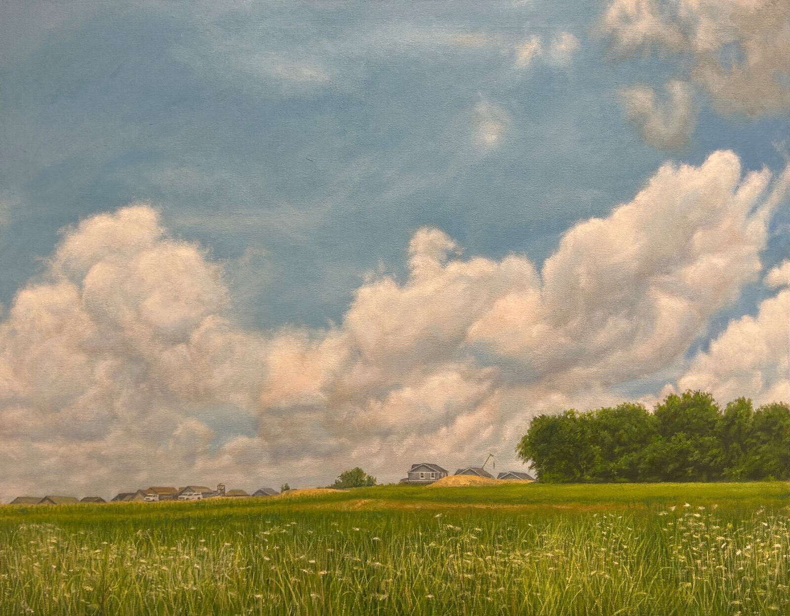 'Field Houses' by Craig Lloyd is an oil painting on display at the 31st annual 'The View' juried landscape show in Rosewood Art Center. The exhibition is open to the public from June 9 through July 19, 2025. HANNAH KASPER/CONTRIBUTED