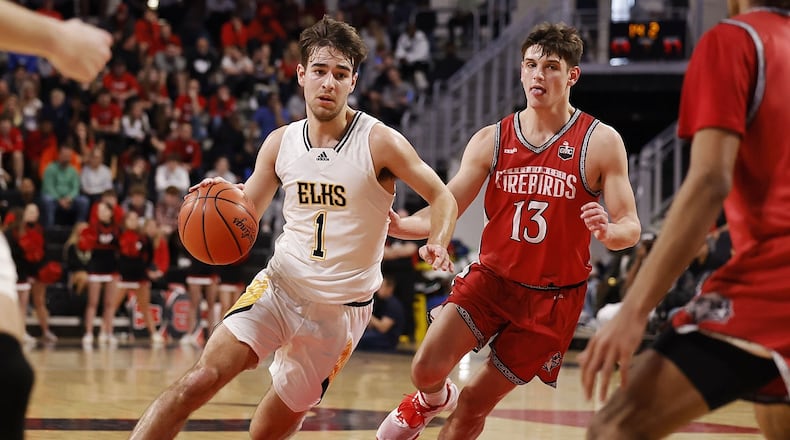Centerville defeated Lakota West 80-53 in their Division I District final basketball game Sunday, March 6, 2022 at Fifth Third Arena on the University of Cincinnati campus. NICK GRAHAM/STAFF