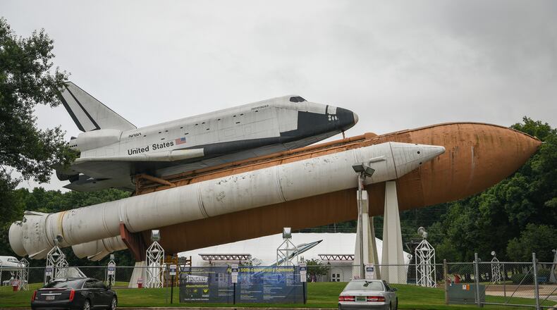 The Space Shuttle Orbiter Pathfinder, a Space Shuttle test simulator, is seen on July 17, 2019, at the U.S. Space & Rocket Center in Huntsville, Alabama. (Loren Elliott/AFP/Getty Images/TNS)