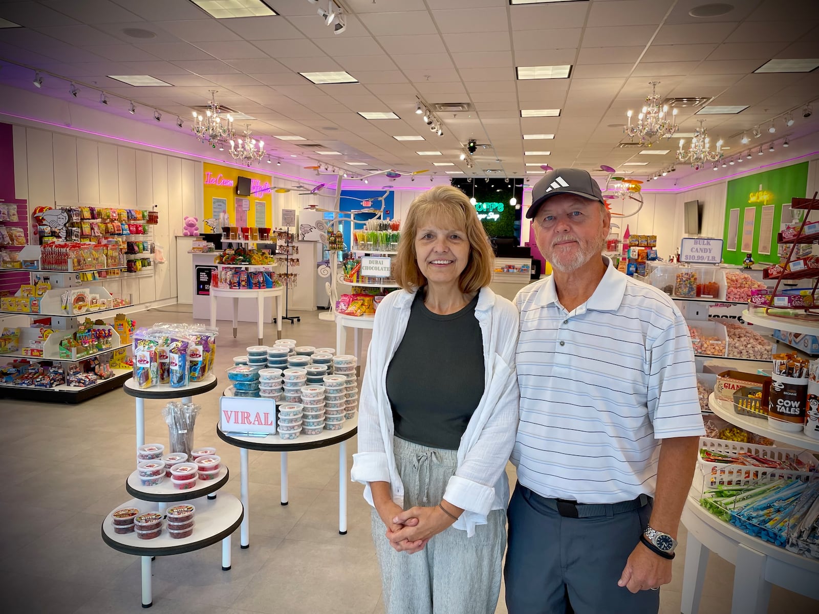 Toff’s Sugar Shop has relocated its store at The Greene Town Center in Beavercreek. It is now located in the former space of Windsor — in between CLB XXIII and Books & Co. Pictured is owners Sonja Williams and her husband, Arlis. NATALIE JONES/STAFF