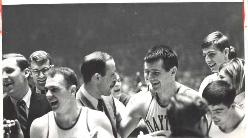 Flyers make the 1967 NCAA Tournament finals: UD advanced to the championship game after defeating North Carolina during the NCAA semifinals. Dayton lost to John Wooden's UCLA Bruins in the final. SOURCES: LIBRARIES.WRIGHT.EDU / DAYTON DAILY NEWS