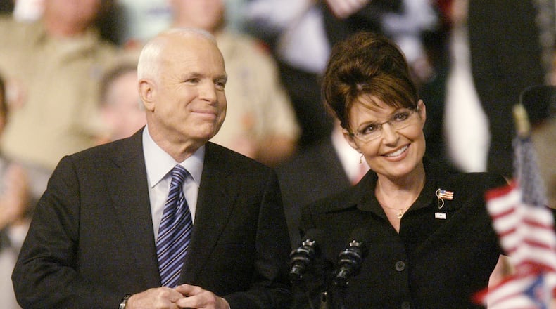 Sen. John McCain introduced Sarah Palin, the governor of Alaska as his running mate Friday Aug. 29 at the Nutter Center in Fairborn. Staff photo by Lisa Powell.