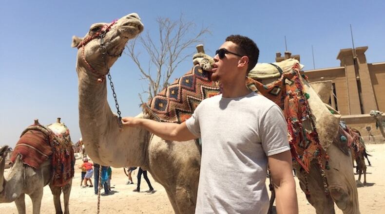 Dallas Mavericks forward Dwight Powell rode camels and slept in the desert during his summer vacation to Egypt. "I'd ridden them before," he said. "Camels are cool." (Courtesy Dwight Powell)