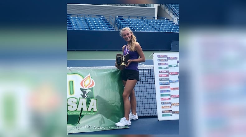 Eaton's Macy Hitchcock won her second straight Division II singles title Saturday at the Lindner Family Tennis Center in Mason. OHSAA photo