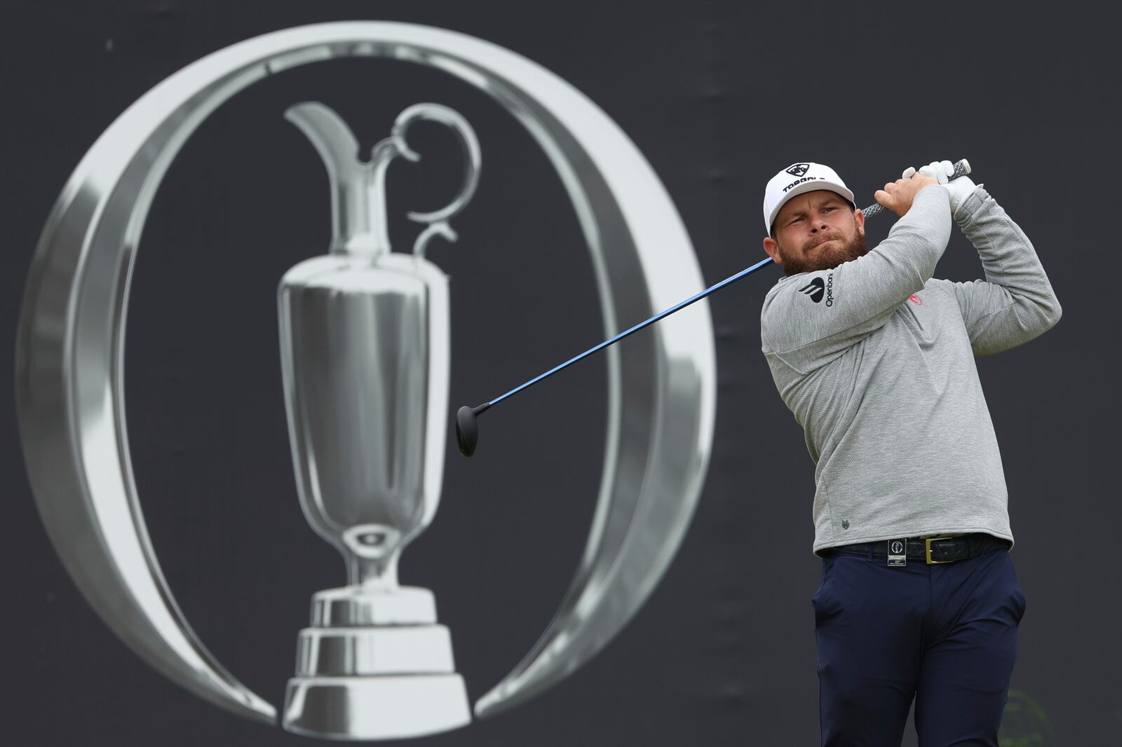 Tyrrell Hatton of England plays his tee shot on the 1st during the second round of the British Open golf championship at the Royal Portrush Golf Club, Northern Ireland, Friday, July 18, 2025. (AP Photo/Peter Morrison)