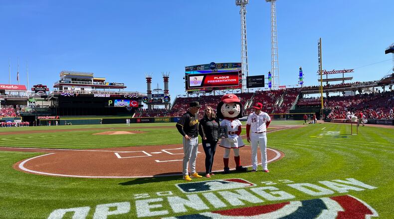 The scene before a game between the Reds and the Pirates on Opening Day on Thursday, March 30, 2023, at Great American Ball Park in Cincinnati. David Jablonski/Staff
