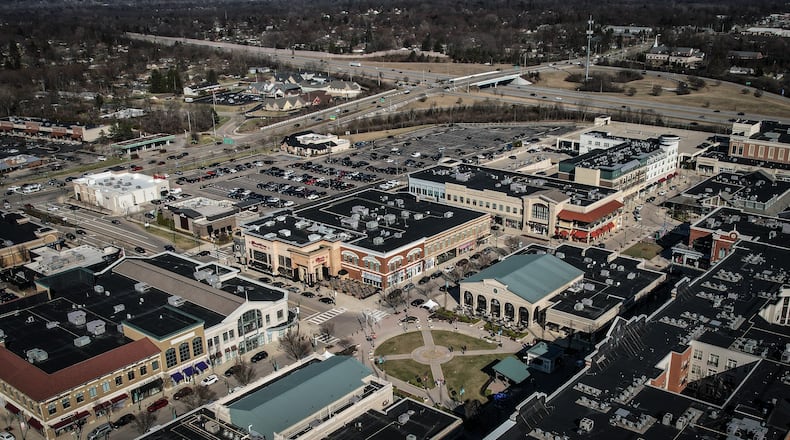 This is an aerial of The Greene looking northeast with Indian Ripple Road and Interstate 675 in the background in Beavercreek. JIM NOELKER/STAFF
