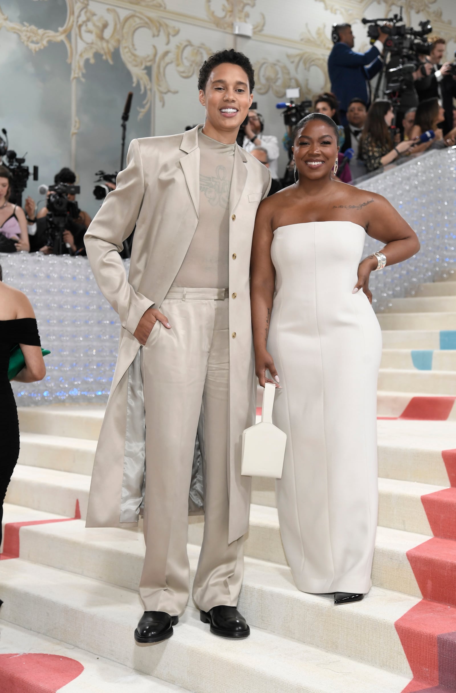 FILE - Brittney Griner, left, and Cherelle Griner attend The Metropolitan Museum of Art's Costume Institute benefit gala celebrating the opening of the "Karl Lagerfeld: A Line of Beauty" exhibition on Monday, May 1, 2023, in New York. (Photo by Evan Agostini/Invision/AP, File)