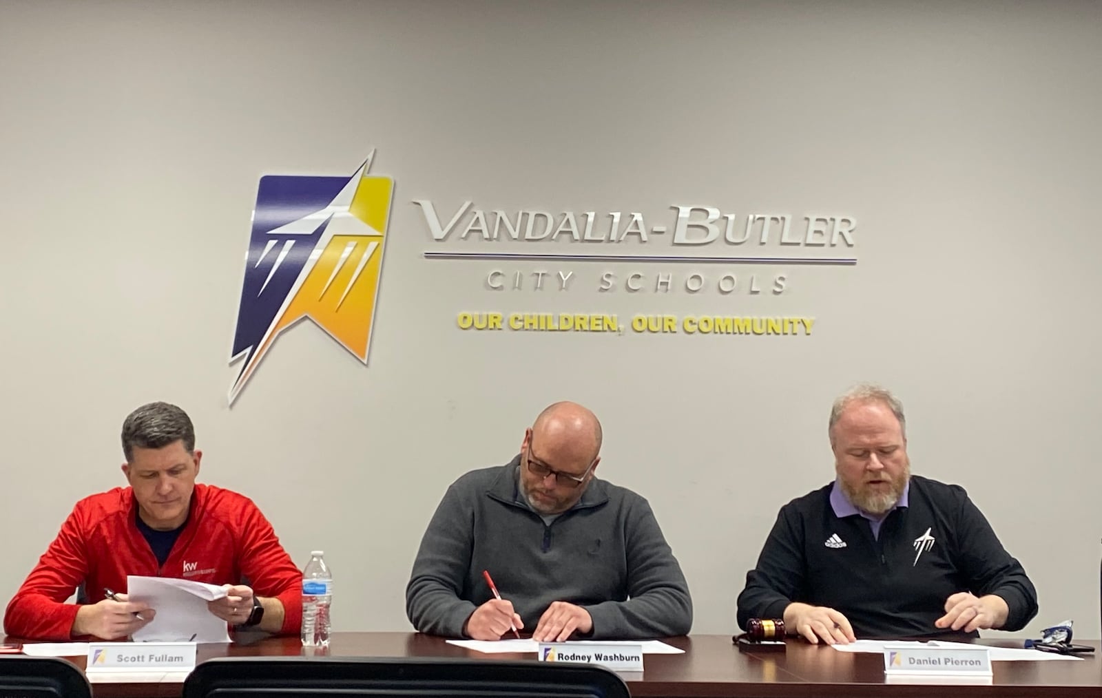 Vandalia-Butler school board member Daniel Pierron, right, resigned in March. FILE