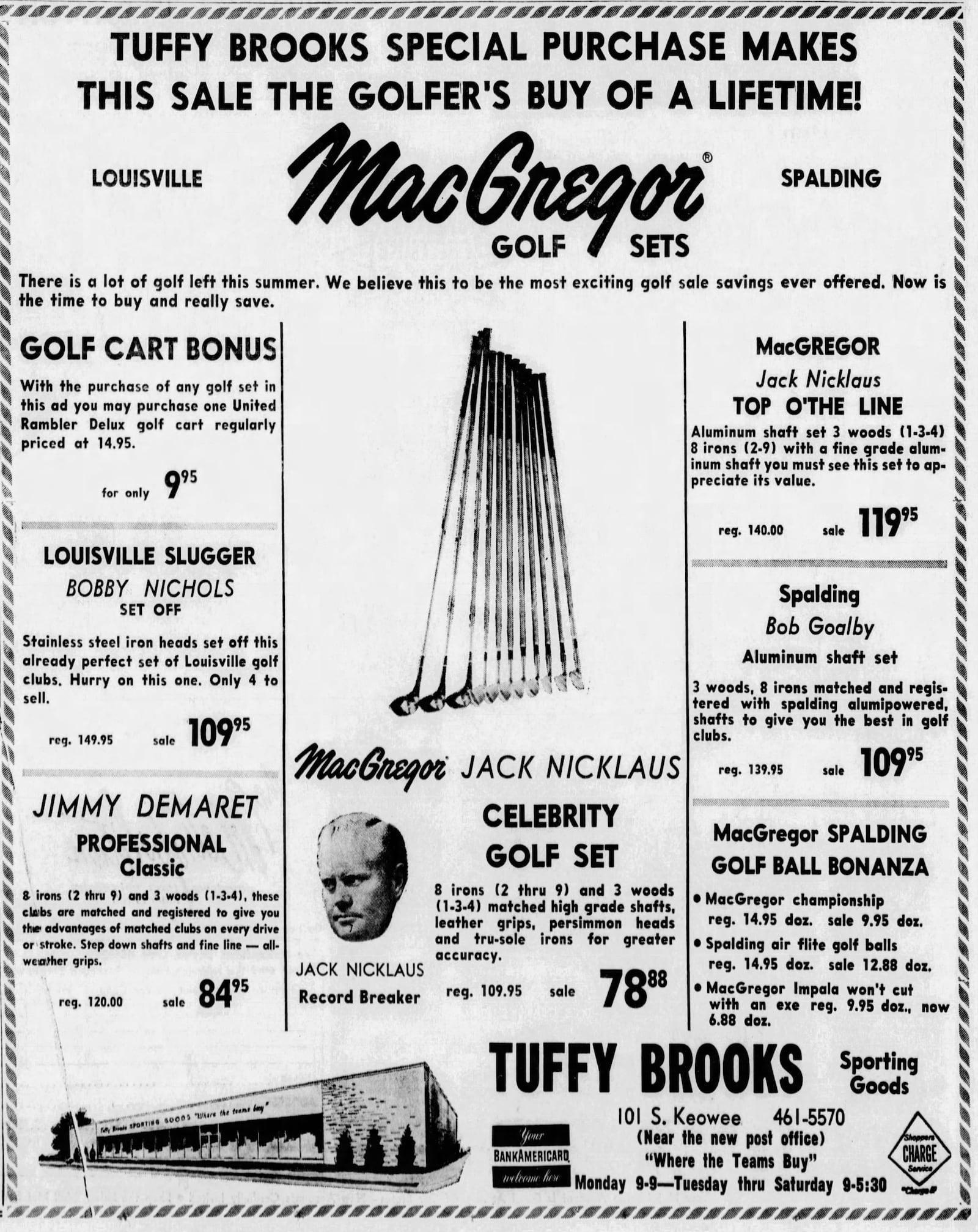MacGregor golf clubs ad featuring Jack Nicklaus, Dayton Daily News 1969.