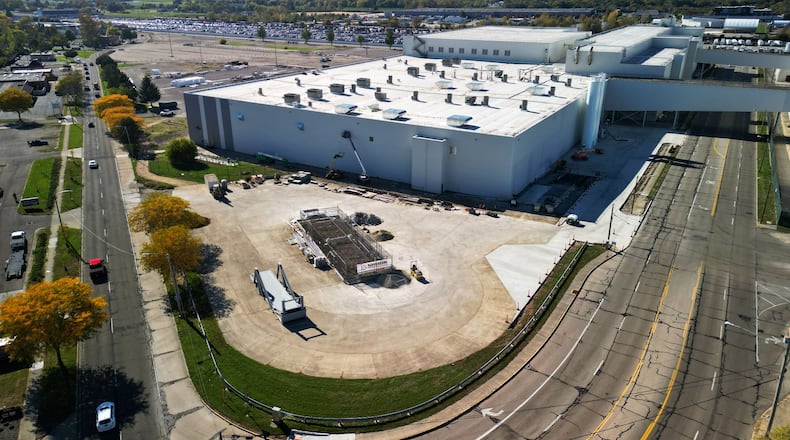 Construction continues on the Shearer's Foods plant at the former General Motors paint vehicle painting facility at 4100 Springboro Pike in Moraine Friday, Oct. 24, 2025. Shearer's will begin producing tortilla chips Dec. 1 at the facility followed by corn chips and potato chips in early 2026. NICK GRAHAM/STAFF