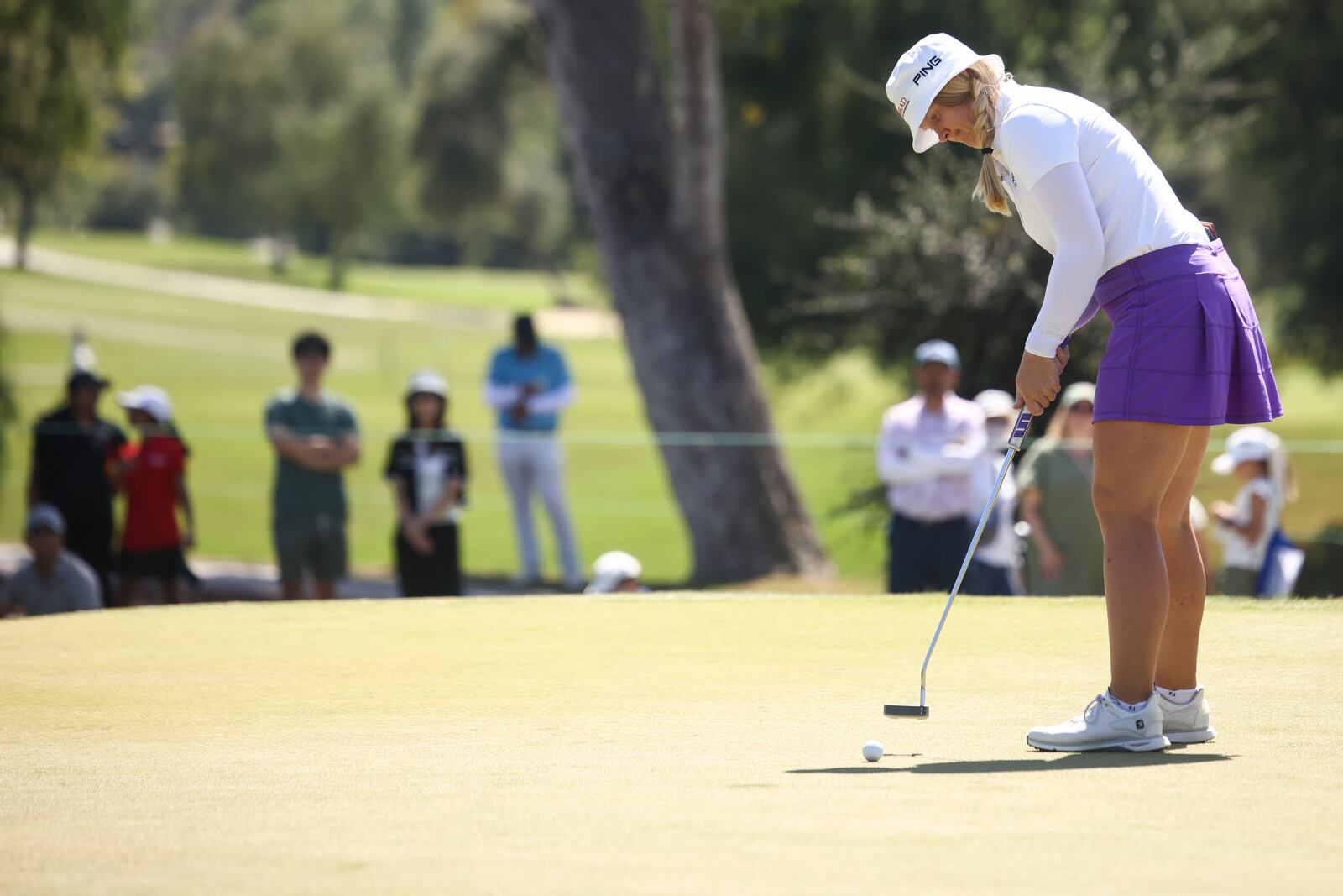 Ingrid Lindblad putts on the sixth green during the final round of the LPGA's JM Eagle LA Championship golf tournament at El Caballero Country Club Sunday, April 20, 2025, in Los Angeles. (AP Photo/Jessie Alcheh)