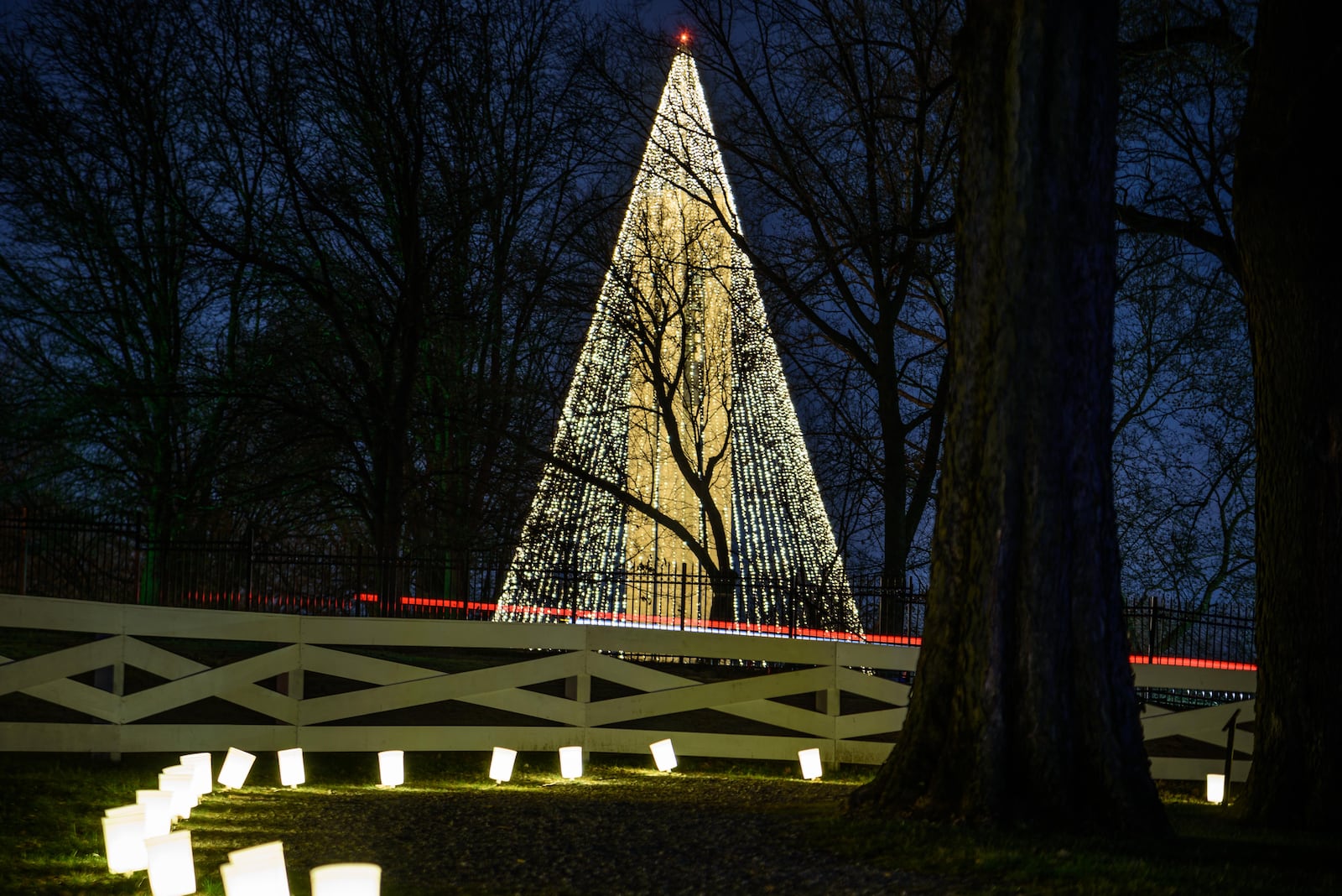 Carillon Historical Park, a 65-acre open-air history museum in Dayton, is decked out in holiday lights for its annual A Carillon Christmas event. TOM GILLIAM / CONTRIBUTING PHOTOGRAPHER