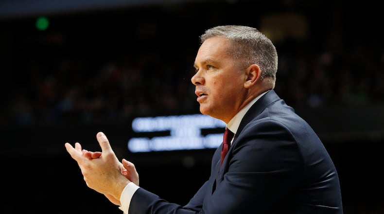 BOISE, ID - MARCH 17: Head coach Chris Holtmann of the Ohio State Buckeyes reacts during the first half against the Gonzaga Bulldogs in the second round of the 2018 NCAA Men's Basketball Tournament at Taco Bell Arena on March 17, 2018 in Boise, Idaho. (Photo by Kevin C. Cox/Getty Images)