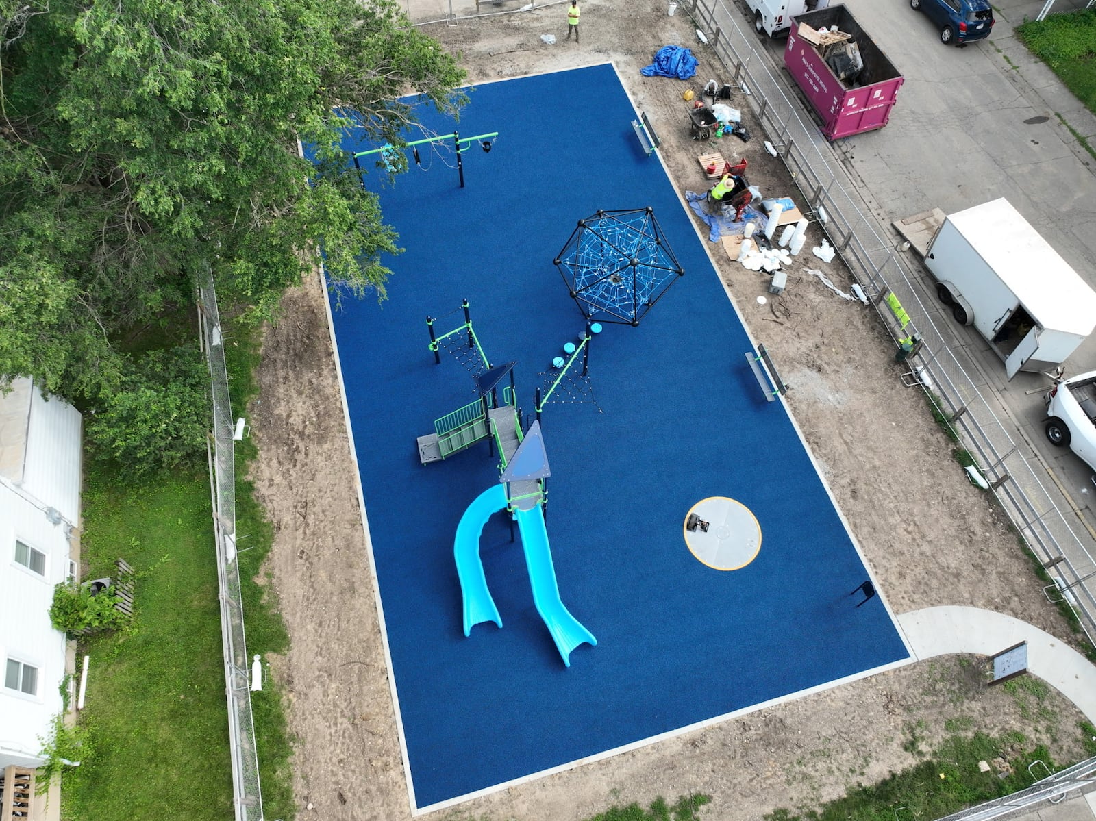 An aerial view of the new 4,300-square-foot playground at the Miamisburg’s Sixth & Pearl Playlot. The revamp of the decades old neighborhood playlot is part of citywide upgrades to public play spaces. CONTRIBUTED