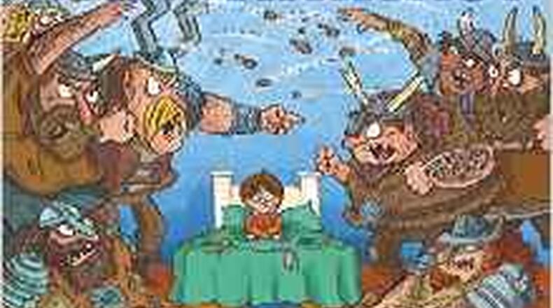 “Great, Now We’ve Got Barbarians” by Jason Carter Eaton and Mark Fearing (Candlewick, 34 pages, $15.99)