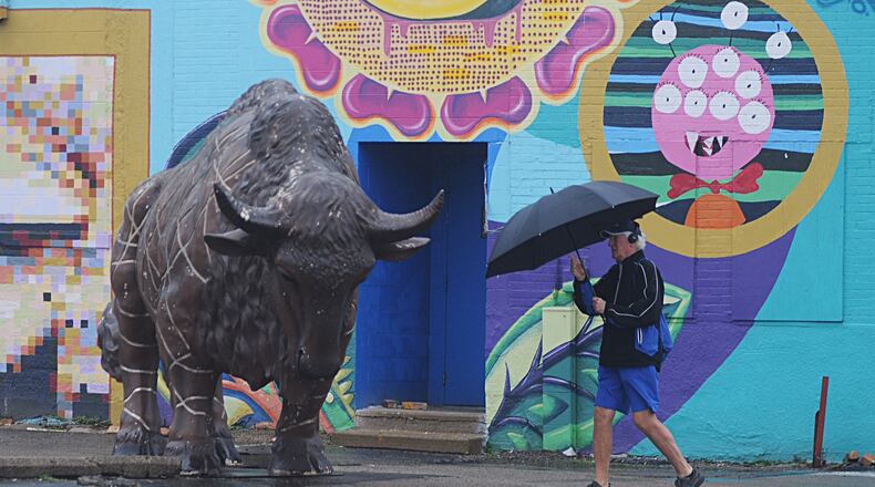 Rainy weather in downtown Dayton, Thursday, March 10, 2016. Staff photo by Marshall Gorby