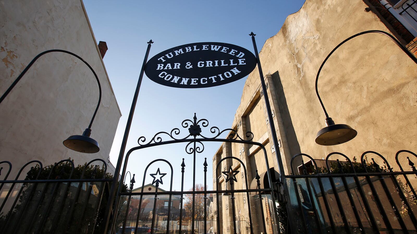 The Tumbleweed Connection has a nicely designed wrought-iron fence and gate for its patio.