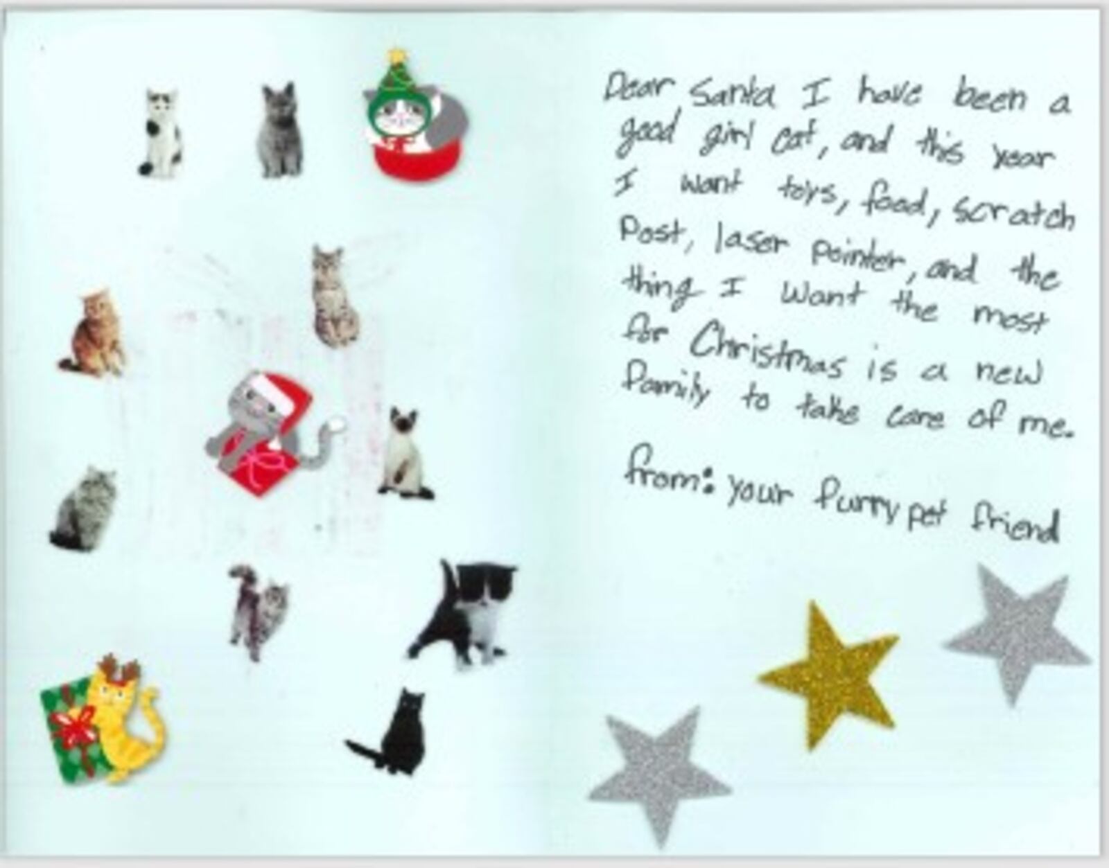 A letter to Santa written by Girl Scouts on behalf of a Greene County shelter animal. CONTRIBUTED