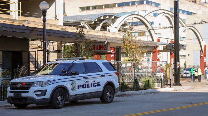 A shooting was reported near the RTA hub on South Jefferson Street near East Fourth Street in Dayton on Friday, Sept. 26, 2025. BRYANT BILLING / STAFF