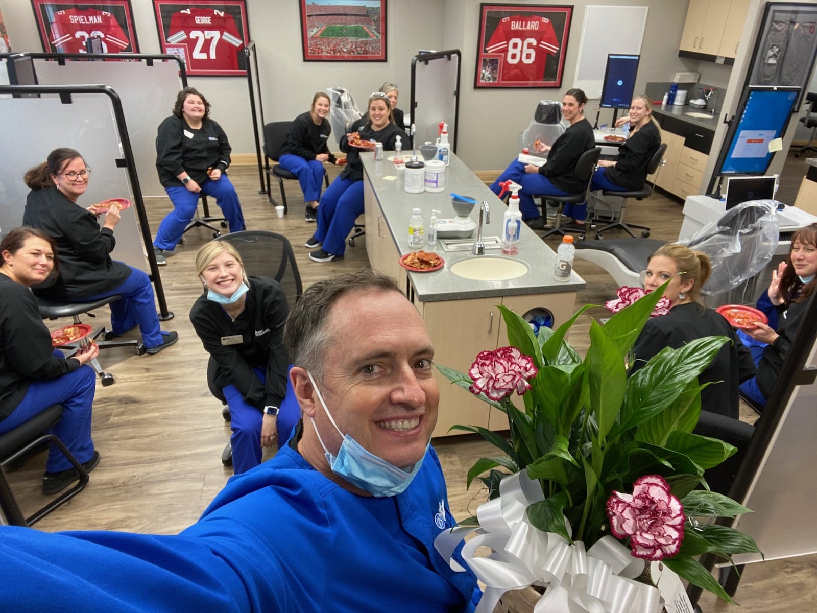 Dr. Steve Burke, who recently retired from Burke Orthodontics after 30 years as an orthodontist, takes a selfie with team members. The practice has locations in Centerville and Huber Heights. CONTRIBUTED