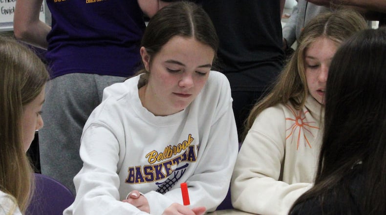 Bellbrook Middle School Hope Squad student Adeline Heitkamp works on a poster Thursday, March 14 to hang in the hallways. Courtesy of Bellbrook Schools.
