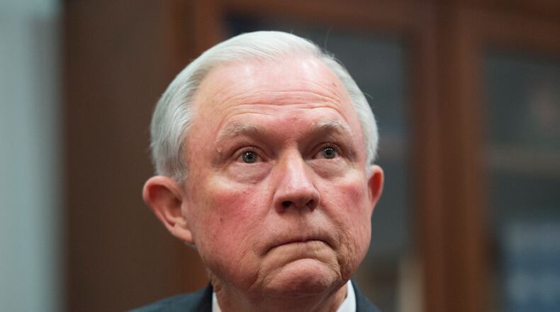 FILE - In this Nov. 29, 2016, file photo, Attorney General nominee Sen. Jeff Sessions, R-Ala., is shown while meeting with Sen. Charles Grassley, R-Iowa, Chairman of the Senate Judiciary Committee, on Capitol Hill in Washington. Several NAACP members, led by their national president, staged a sit-in Tuesday, Jan. 3, 2017, at the Alabama office of U.S. Sen. Jeff Sessions to protest his nomination to be the nation's next attorney general. (AP Photo/Molly Riley, File)