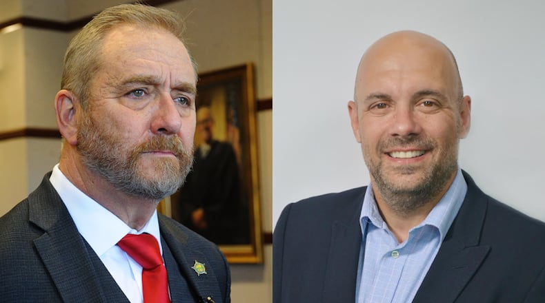 The candidates for Ohio Attorney General in the November 2022 election are Dave Yost (left) and Jeff Crossman (right).