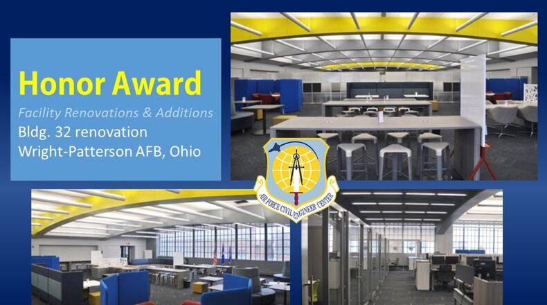 2020 Design Honor Award winner in the Facility Renovations and Additions category is Bldg. 32 renovation at Wright-Patterson Air Force Base. U.S. AIR FORCE GRAPHIC