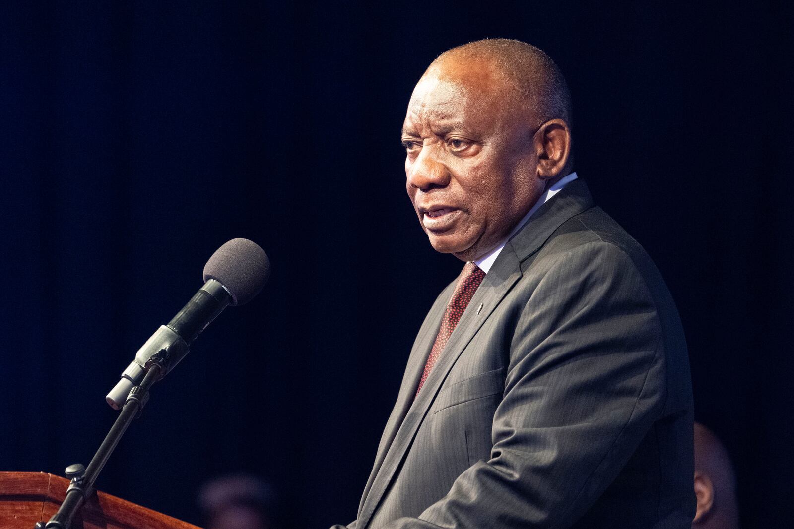 FILE - South African President Cyril Ramaphosa addresses the opening session of the G20 foreign ministers meeting in Johannesburg, South Africa, Thursday, Feb. 20, 2025. (AP Photo/Jerome Delay,File)