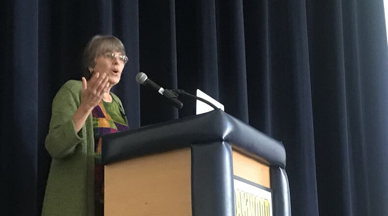 Mary Beth Tinker, an American free speech activist known for her role in the 1969 Tinker versus Des Moines Independent School District Supreme Court case, which ruled schools could not punish students for wearing black armbands in school in support of a truce in the Vietnam War, visited Oakwood High School on Wednesday.