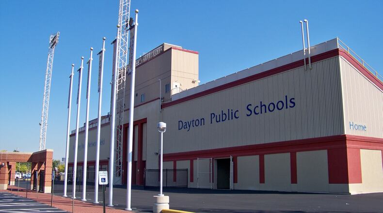 A recent exterior view of Welcome Stadium, which hosts Dayton Public Schools football games as well as the district's athletic offices.