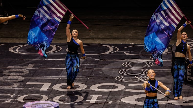 Tarpon Springs Florida High School color guard team performs at the WGI Color Guard World Championships round 2 at University of Dayton Arena Thursday, April 13, 2023. JIM NOELKER/STAFF