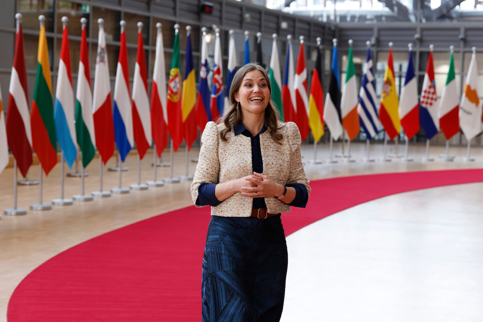 COORECTS ID- Denmark's Minister for European Affairs Marie Bjerre arrives for a meeting of the general affairs ministers at the European Council building in Brussels, Tuesday, May 27, 2025. (AP Photo/Omar Havana)