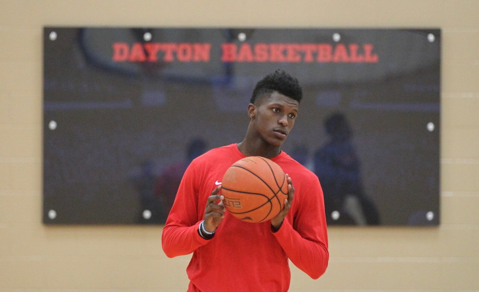Dayton’s Dwayne Cohill at practice on Wednesday, Sept. 26, 2018, at the Cronin Center. David Jablonski/Staff