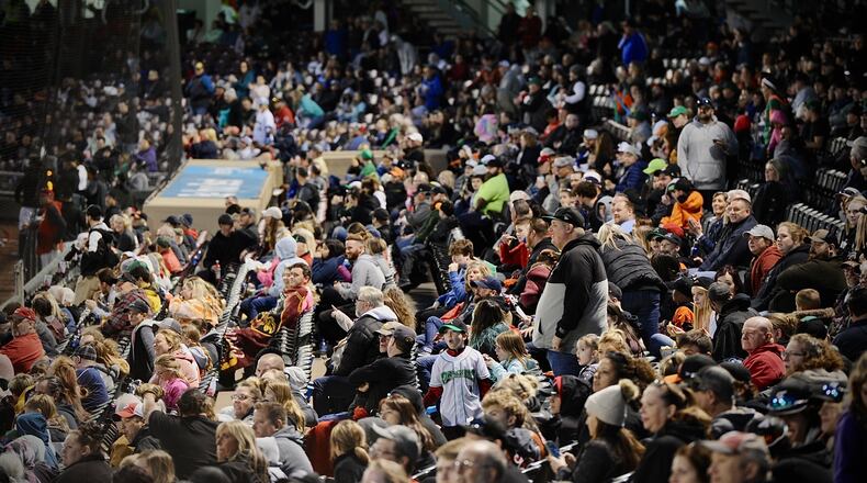 Pregame fun at the Dayton Dragons game at Day Air Ballpark Wednesday night April 20, 2022. MARSHALL GORBY \STAFF