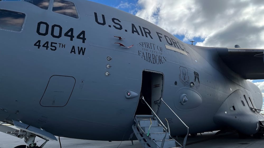 A 445th Airlift Wing C-17 Globemaster cargo plane dubbed the "Spirit of the city of Fairborn." THOMAS GNAU/STAFF