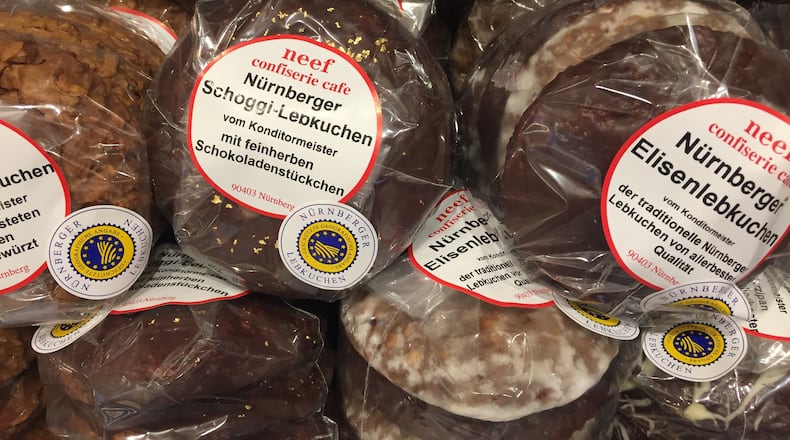 Several varieties of Lebkuchen -- none of them heart-shaped -- are for sale at Neef Confiserie Cafe in Nuremberg. (Amy S. Eckert/Chicago Tribune/TNS)