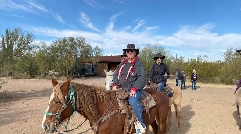 Joyce Skinner loves horses and riding, and has volunteered at Five Rivers Metroparks at the Carriage Hill Farms horse stables for many years. Her favorite places to travel are to places that include horses. She is shown at White Stallion Ranch in Arizona in February of 2025. CONTRIBUTED