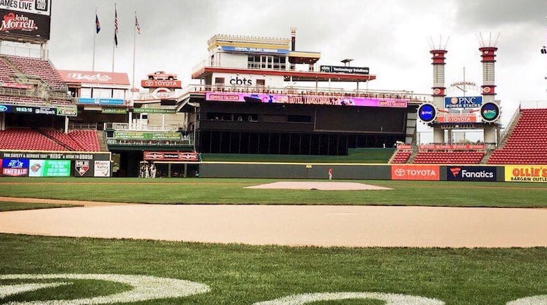 The scene at Great American Ball Park before the Reds play the Pirates on Sunday, July 22, 2018, in Cincinnati.