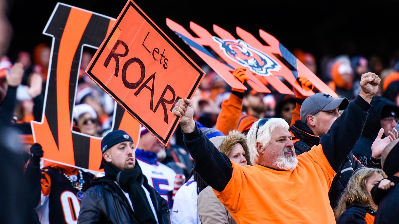 Cincinnati Bengals' fans cheer at Paul Brown Stadium in Cincinnati.