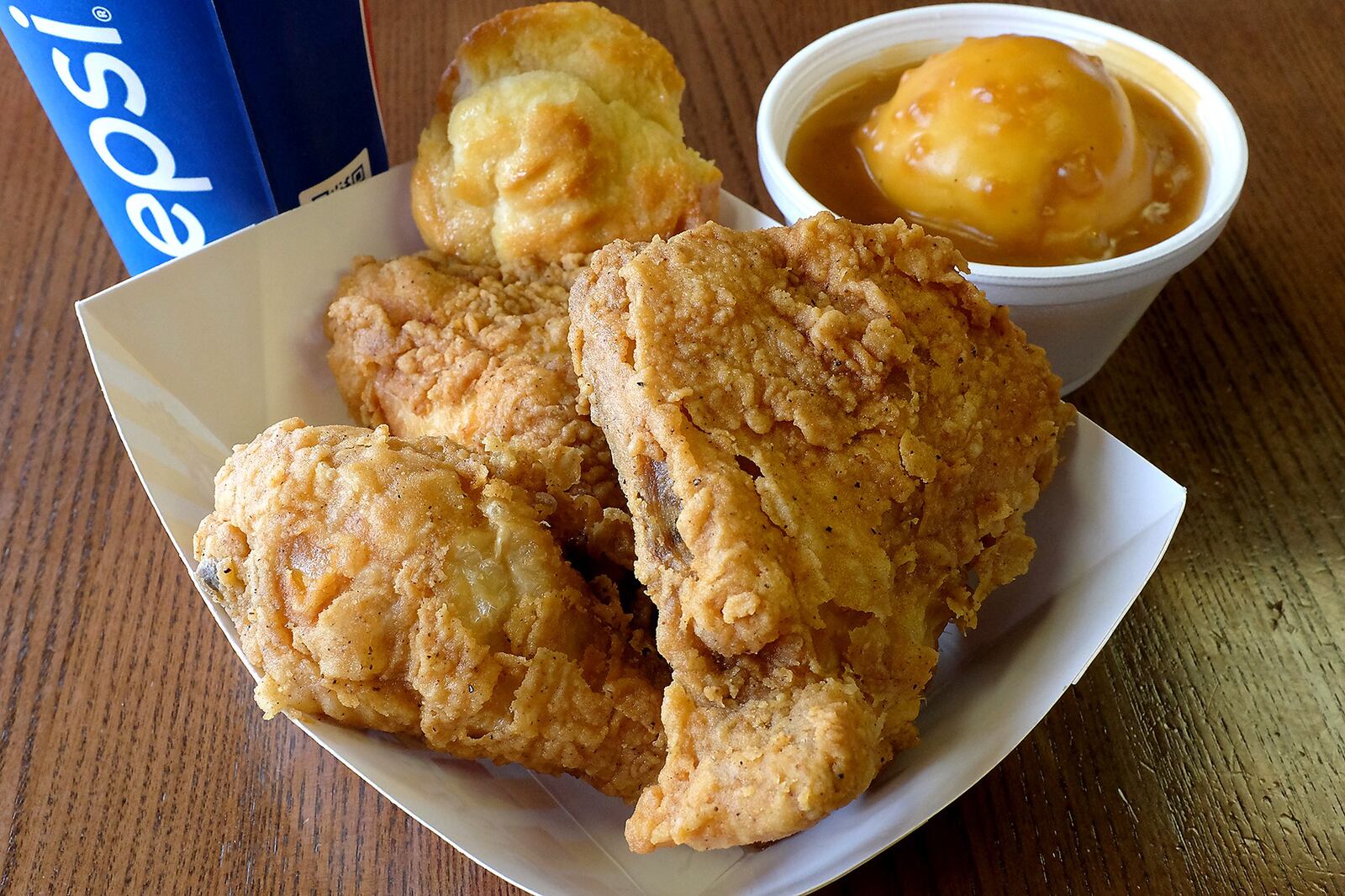 A three piece combo at Krispy Krunchy Chicken. Bill Lackey/Staff