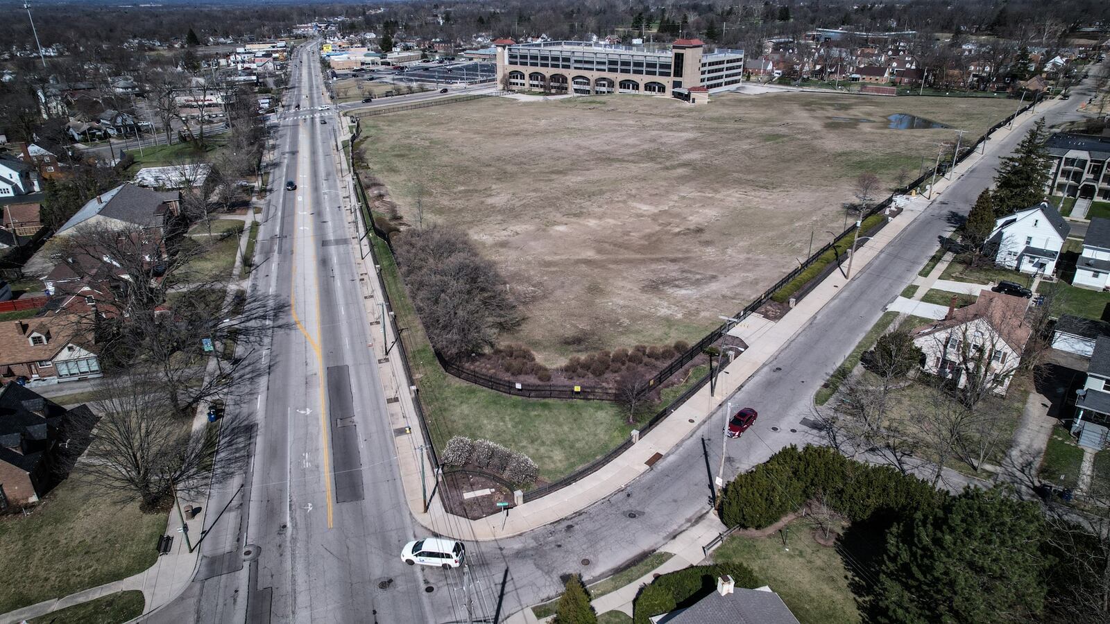 Shown here, from a drone, is the site where Good Samaritan Hospital once stood. The U.S. Department of Health and Human Services said it found no violations of Civil Rights during their investigation into the hospital’s closing. JIM NOELKER/STAFF
