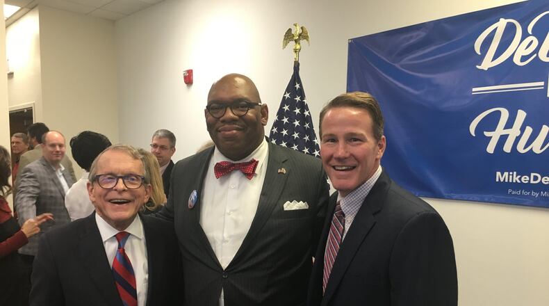 From left, Gov. Mike DeWine, Ron Todd, Lt. Gov. Jon Husted. CONTRIBUTED