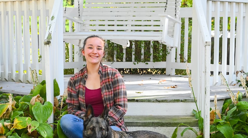 Jesse Wessendarp is the owner of the Kennel Des Les Anges in Waynesville. Her German Shephard, Indy, shown with her was the first dog she trained herself.
