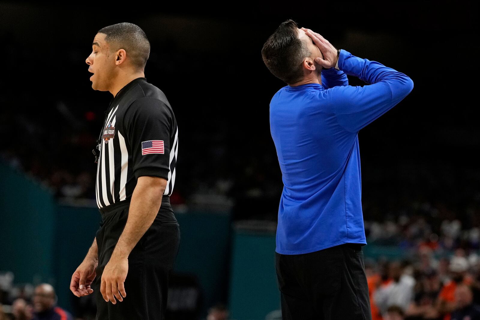 Florida head coach Todd Golden reacts during the second half against Auburn in the national semifinals at the Final Four of the NCAA college basketball tournament, Saturday, April 5, 2025, in San Antonio. (AP Photo/Brynn Anderson)
