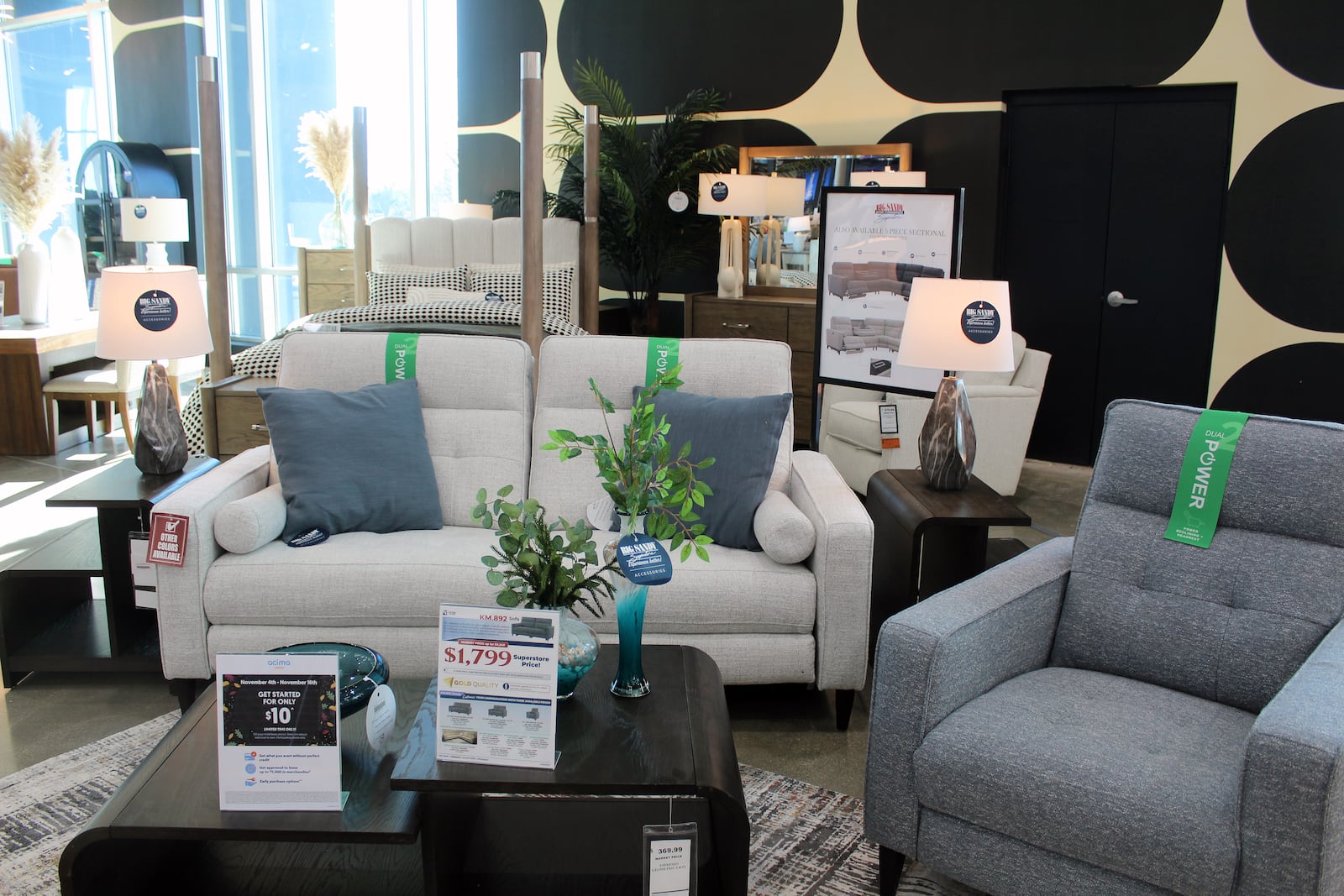 Furniture in the now open Big Sandy Superstore in Fairfield Twp. is arranged in room settings. SUE KIESEWETTER/CONTRIBUTED