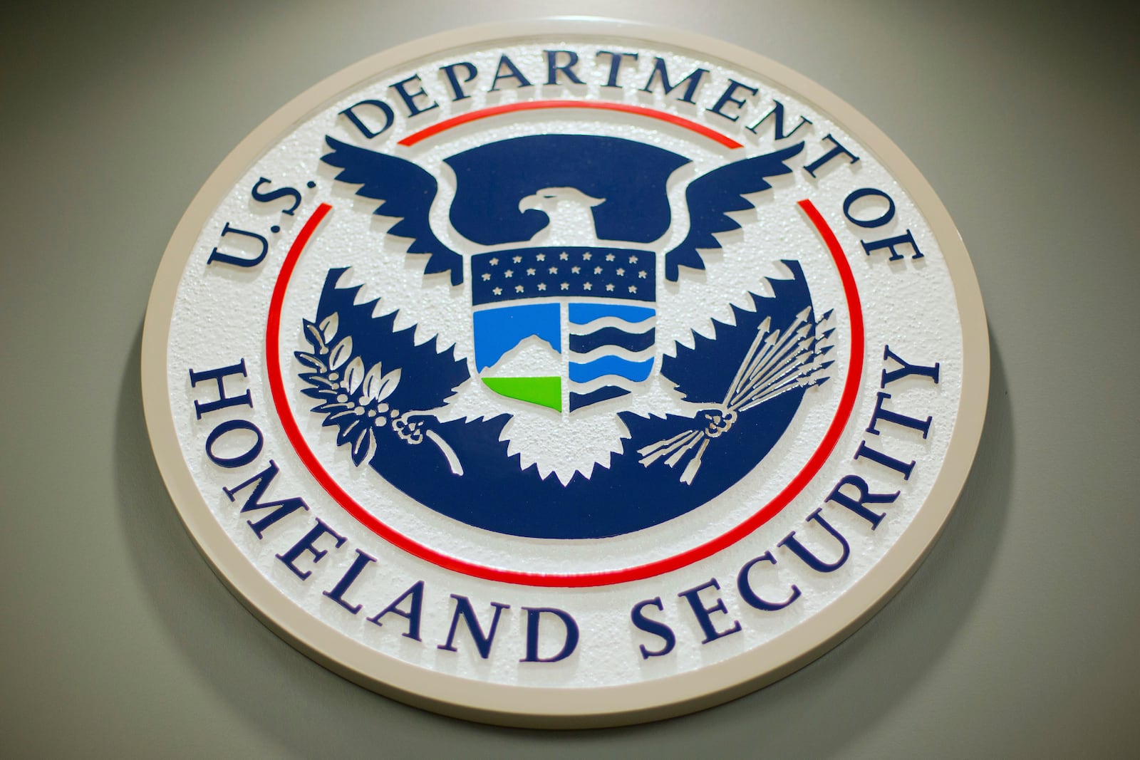 FILE - The Department of Homeland Security logo during a news conference in Washington, Feb. 25, 2015. (AP Photo/Pablo Martinez Monsivais, File)