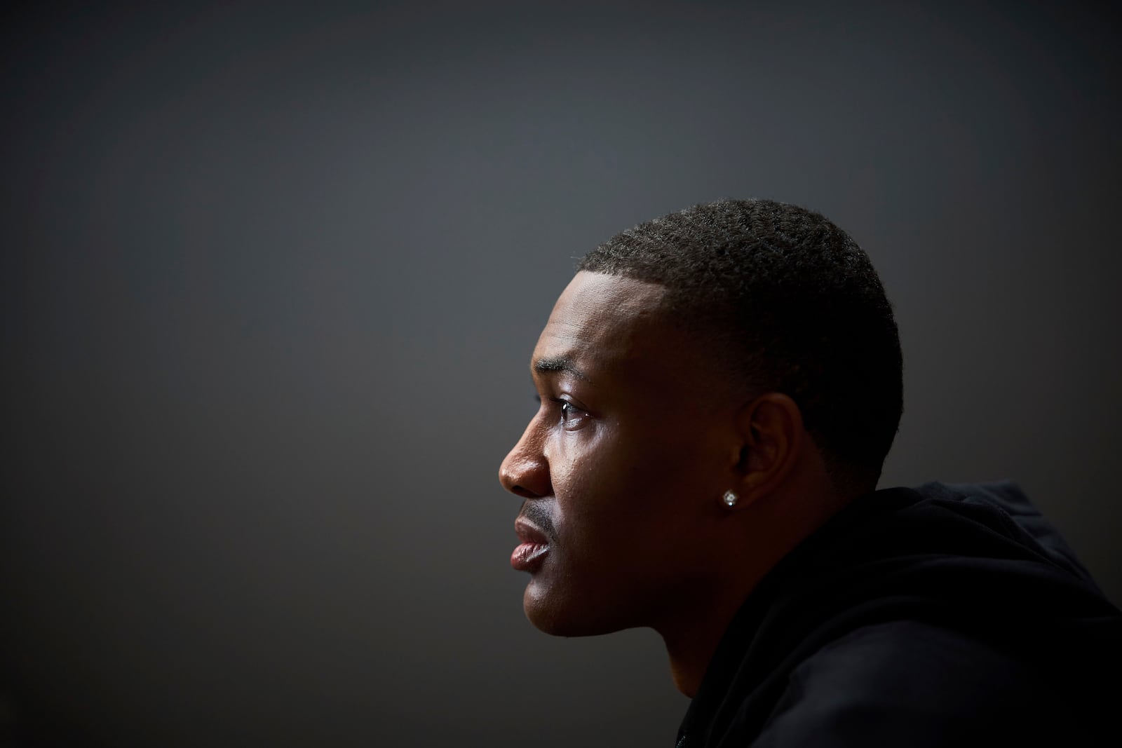 Philadelphia Eagles DeVonta Smith poses for a photo ahead of an interview with the Associated Press in Barcelona, Spain, Monday, May 12, 2025. (AP Photo/Emilio Morenatti)