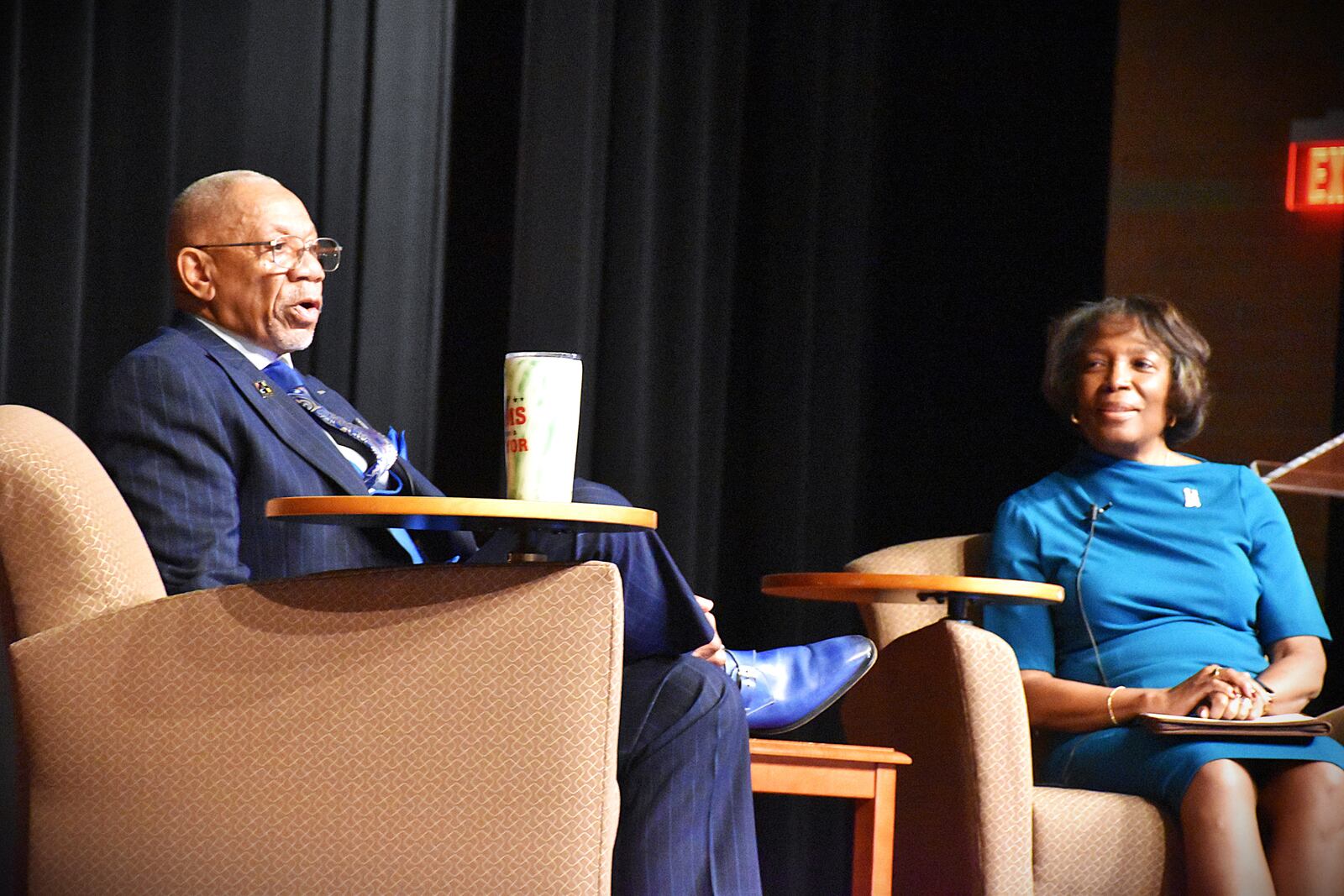 Dayton Mayor Jeffrey Mims Jr. and moderator Fran Robinson had a wide ranging discussion during the State of the City event on Wednesday, Feb. 12, 2025, at the Salvation Army Dayton Kroc Center. CORNELIUS FROLIK / STAFF